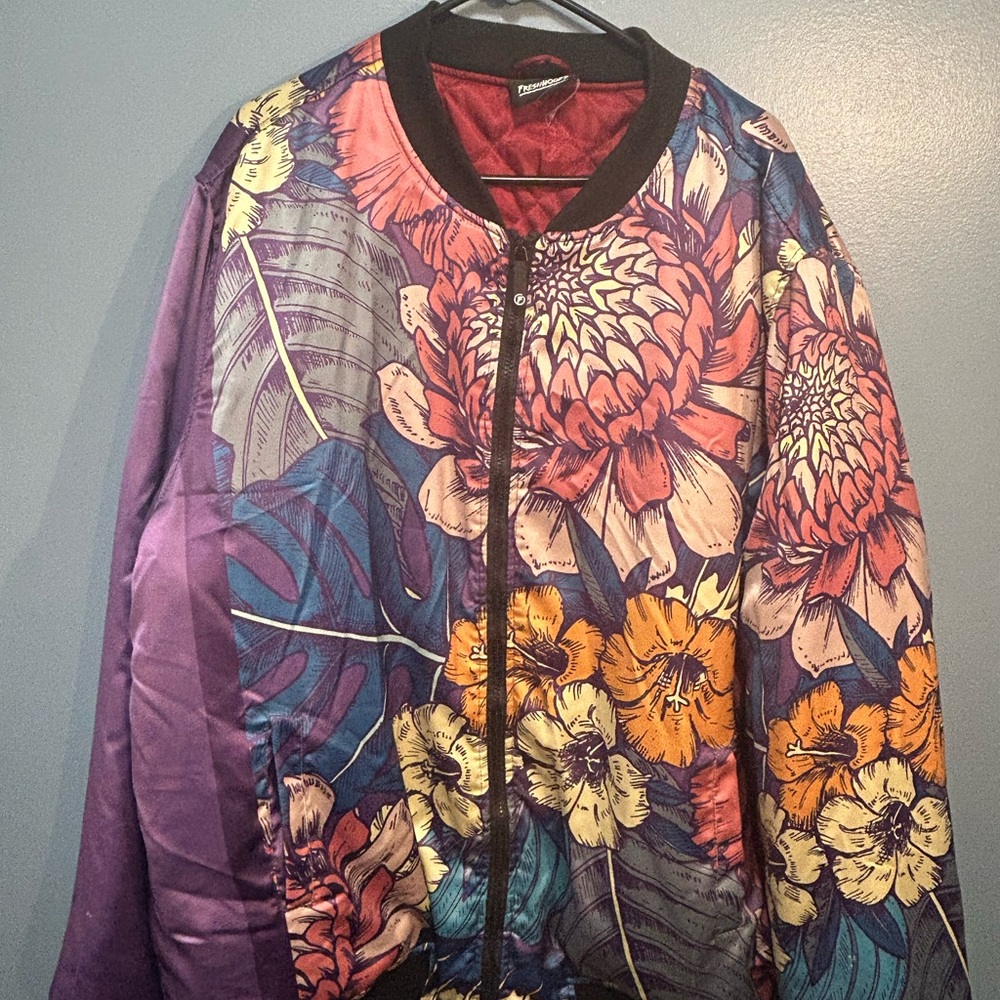 FreshHoods Desigual Women's Vibrant Floral Bomber Jacket - Purple and Orange